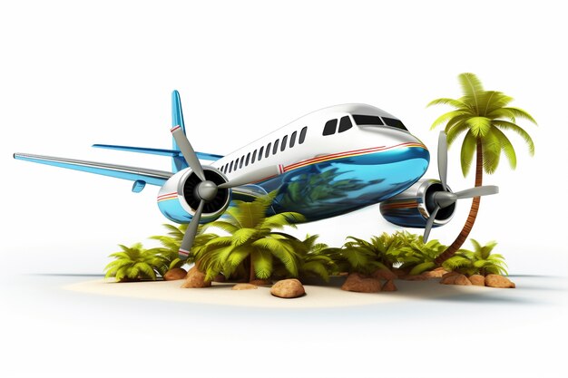 View of 3d airplane with travel destination landscape