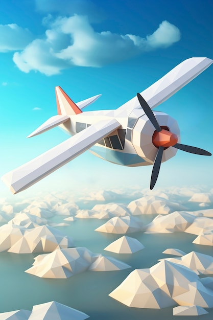 View of 3d airplane with wings and engine