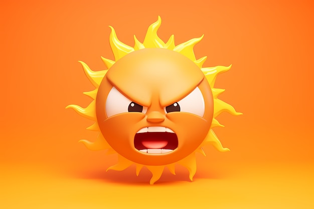 Free Photo view of 3d angry sun with yellow background