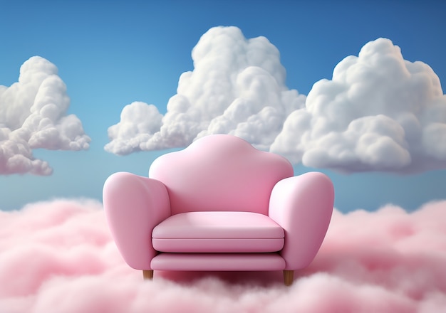 Free photo view of 3d armchair with clouds