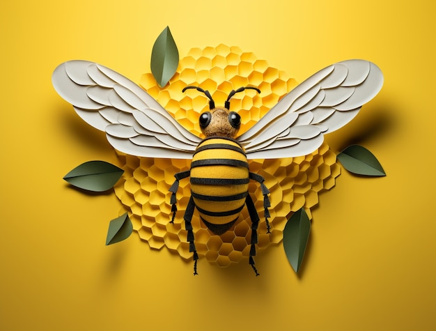 Free Photo view of 3d bee on honeycomb