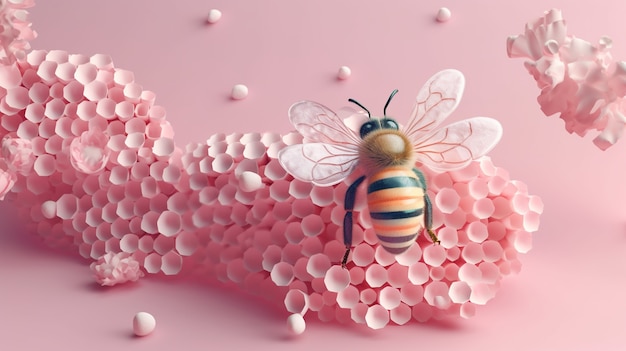 Free Photo view 3d bee insect with flowers