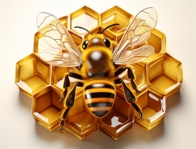 Free Photo view 3d bee insect with honeycomb