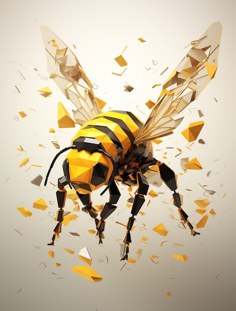 Free photo view 3d bee insect with origami effect