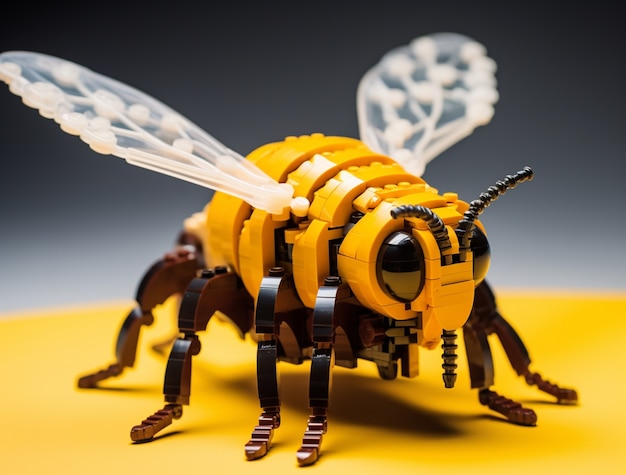 Free photo view of 3d bee made with interlocking toy blocks