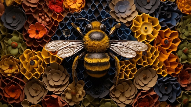 Free Photo view of 3d bee with flowers