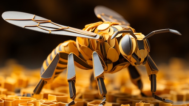 Free photo view of 3d bee with honeycomb