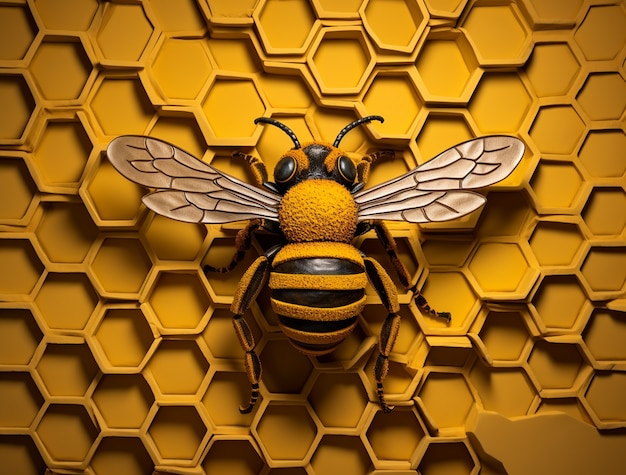 Free Photo view of 3d bee with honeycomb