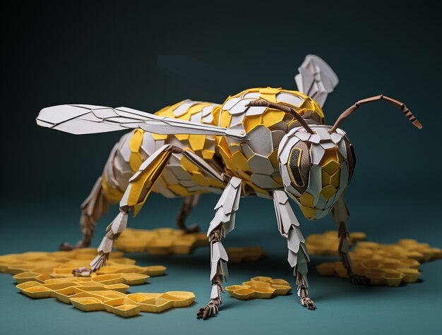 View of 3d bee with paper style effect