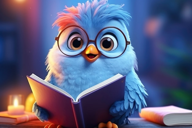 Free photo view of 3d bird with book