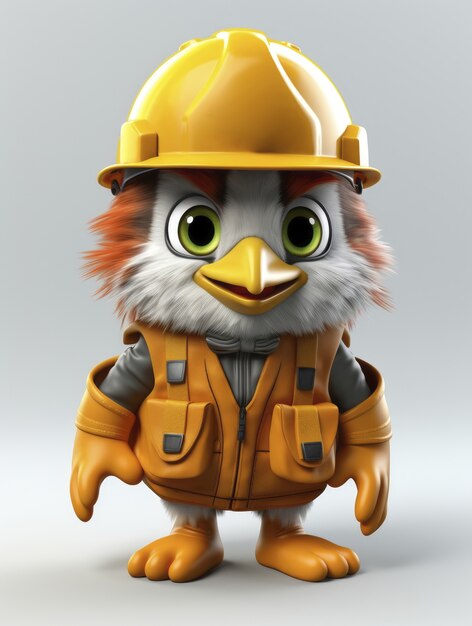 View of 3d bird with construction worker hard hat