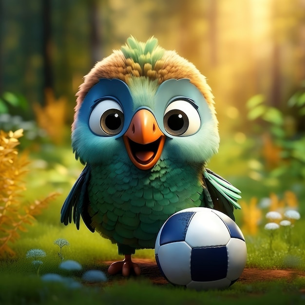 Free photo view of 3d bird with soccer ball