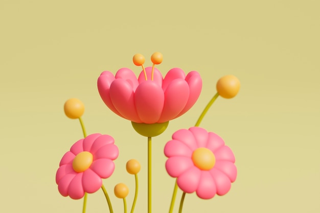 Free photo view of 3d blooming flowers