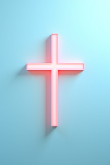 Free photo view of 3d bright neon religious cross