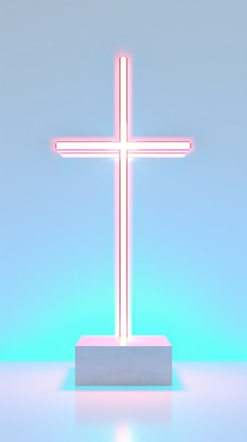 Free photo view of 3d bright neon religious cross