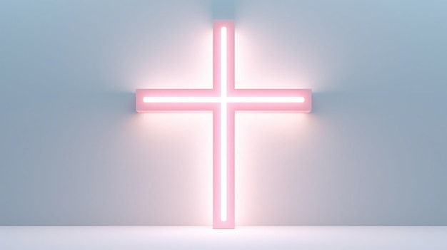 Free photo view of 3d bright neon religious cross