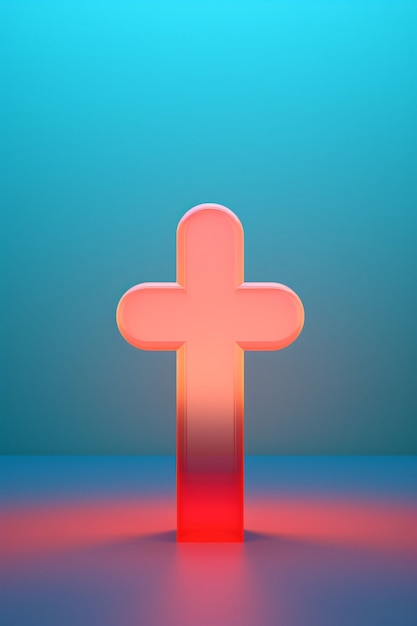 Free photo view of 3d bright neon religious cross