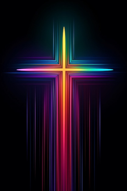 Free photo view of 3d bright neon religious cross