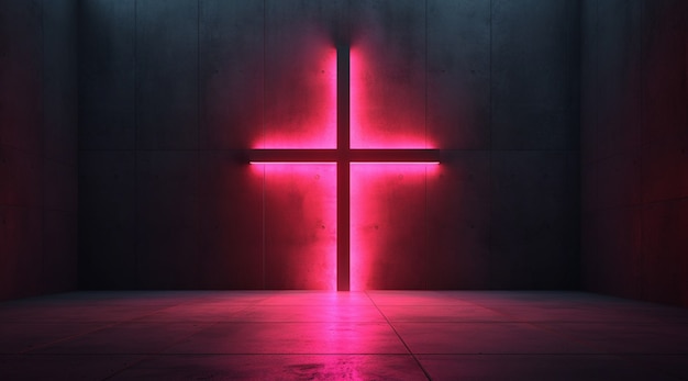 Free photo view of 3d bright neon religious cross