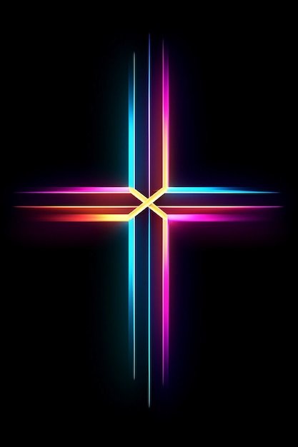 Free photo view of 3d bright neon religious cross