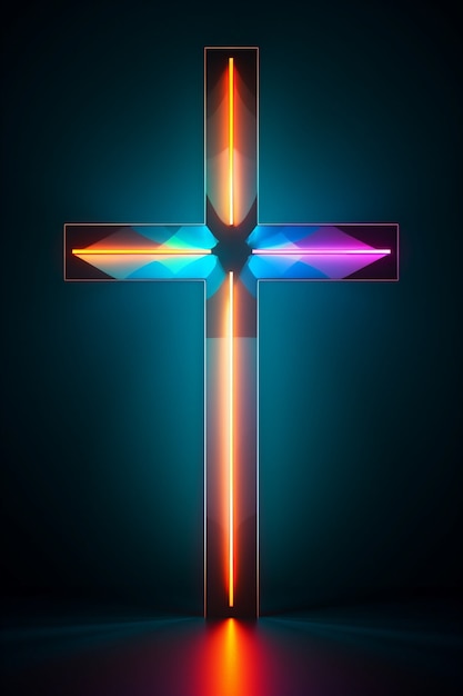 Free photo view of 3d bright neon religious cross