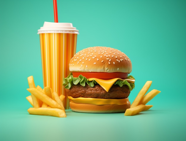 Free Photo view of 3d burger meal with french fries