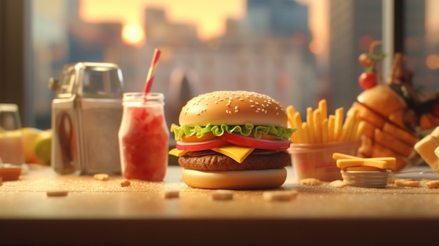 Free Photo view of 3d burger meal with french fries