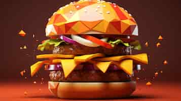 Free photo view of 3d burger with poly effect