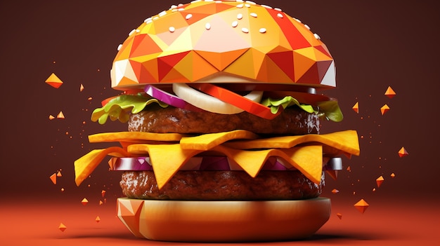 Free Photo view of 3d burger with poly effect