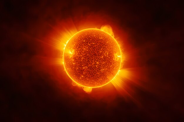 View of 3d burning sun