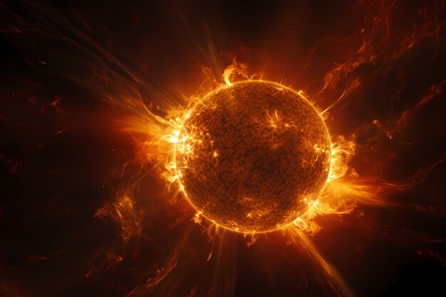 View of 3d burning sun