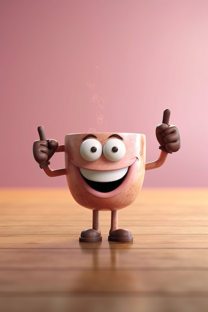 Free photo view of 3d cartoon animated coffee cup