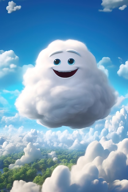 Free photo view of 3d cartoon cloud with face