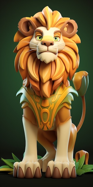 View of 3d cartoon video game lion with armor