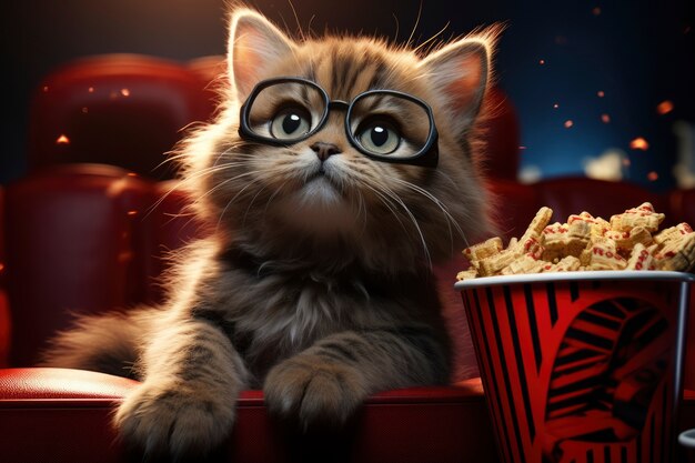 View of 3d cat at the cinema watching a movie