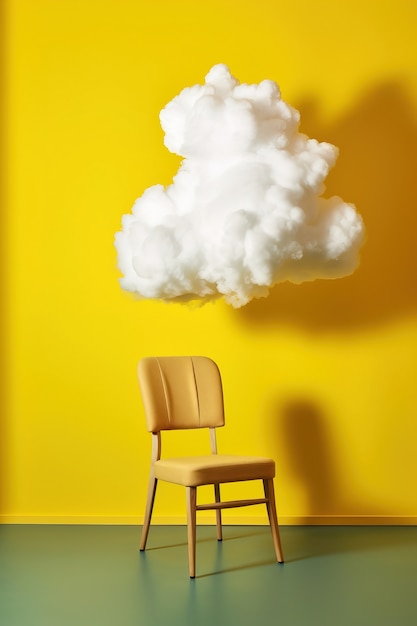 Free photo view of 3d chair with fluffy cloud