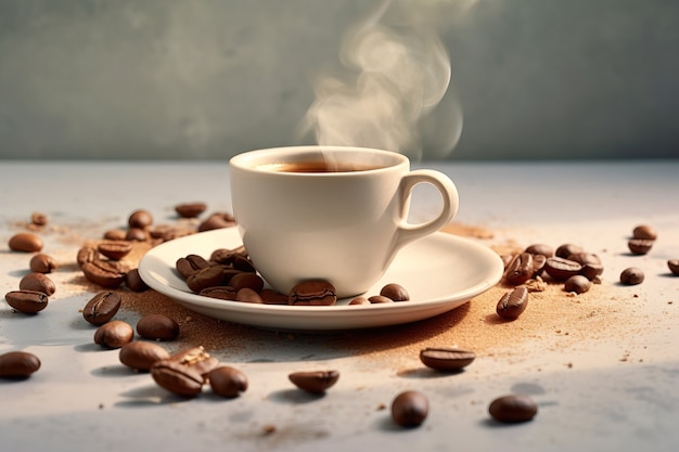 Free photo view of 3d coffee cup with roasted beans