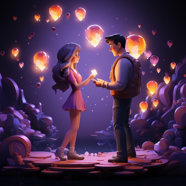 Free Photo view of 3d couple with lanterns