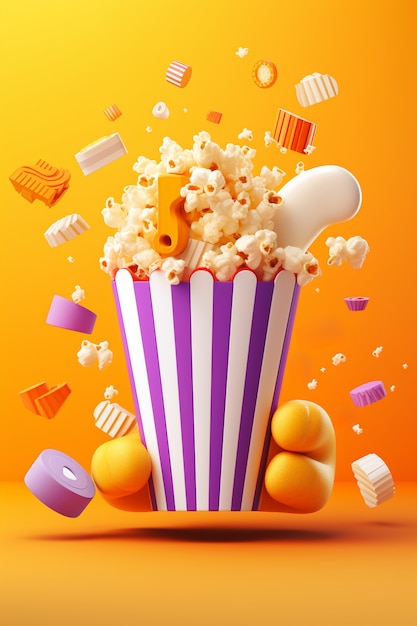 View of 3d cup of cinema popcorn