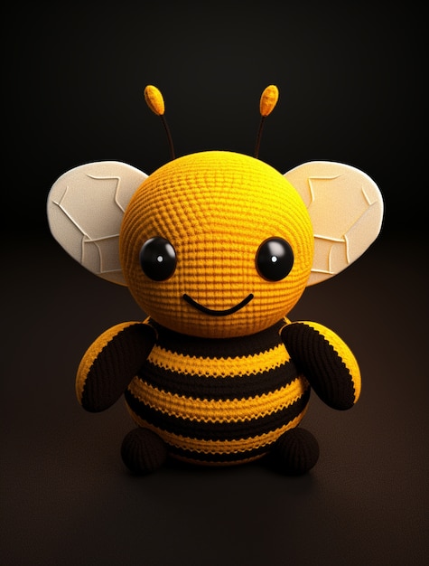 Free photo view of 3d cute crochet bee