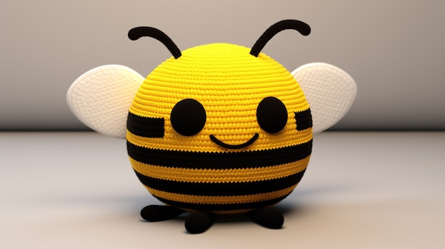 Free photo view of 3d cute crochet bee