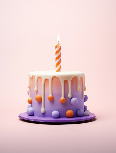 Free photo view of 3d delicious looking cake with lit candle