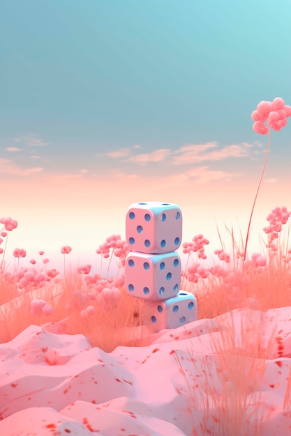 Free Photo view of 3d dice with abstract scenery