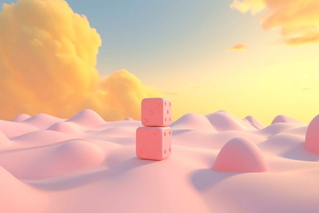 View of 3d dice with clouds