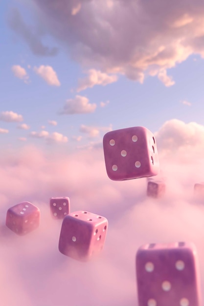 View of 3d dice with clouds