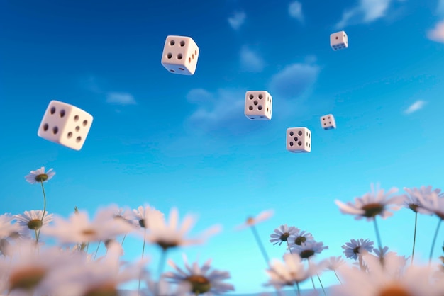 View of 3d dice with flowers