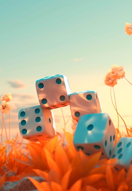 View of 3d dice with flowers