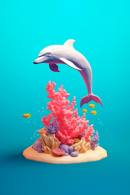 View of 3d dolphin with vibrant colors