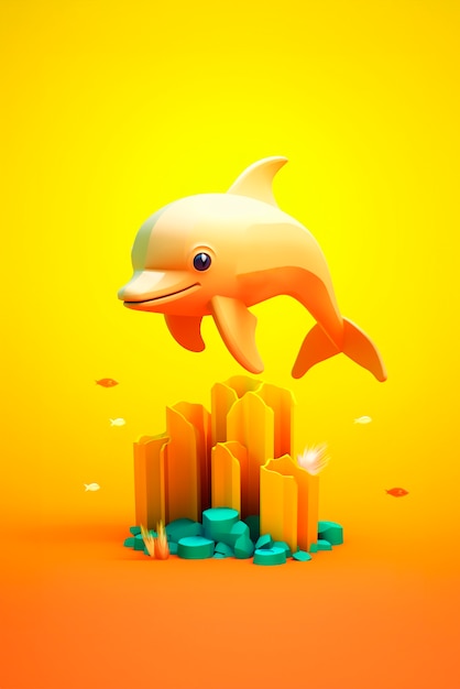 Free photo view of 3d dolphin with vibrant colors