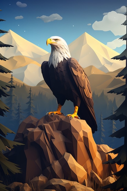 Free photo view of 3d eagle with mountainous landscape